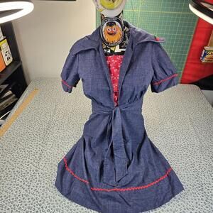 VTG 60s Carole King Junior Fashions Chambray 2pc Prairie Dress Bolero XS Ric‑Rac